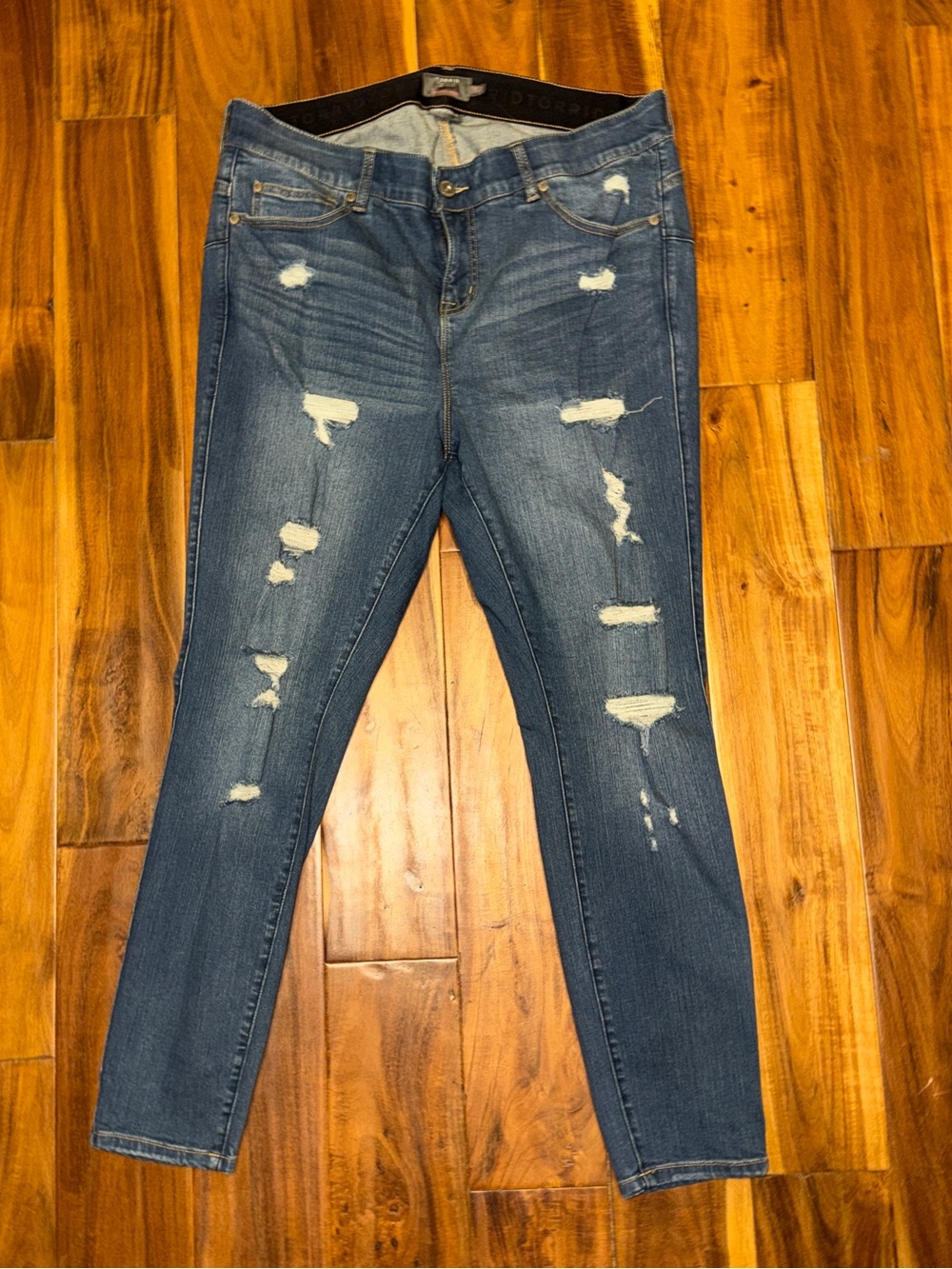 Torrid Distressed Dark Blue Skinny Jeans